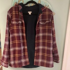 L.L. Bean Maroon and navy flannel fully lined in fleece